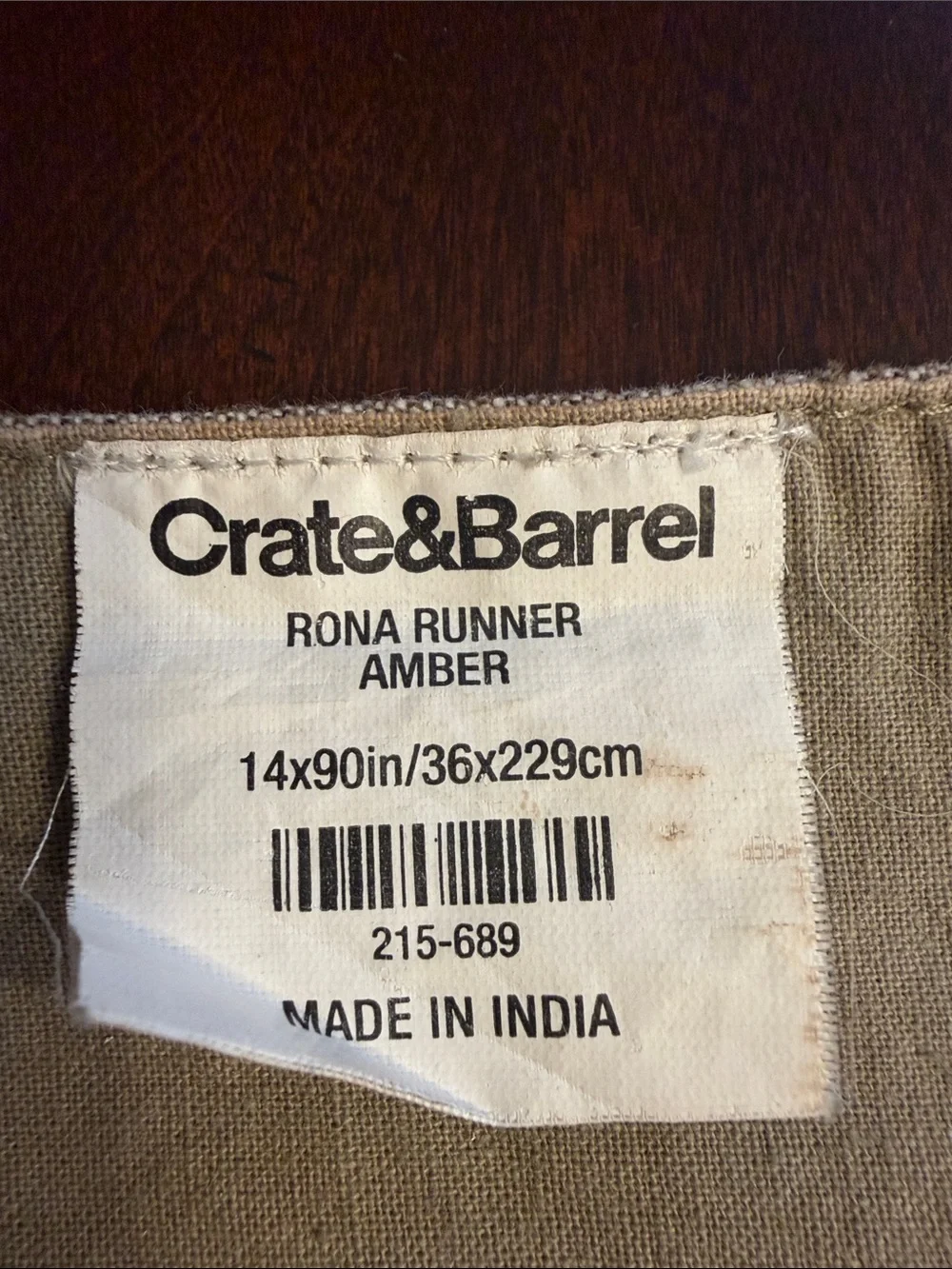 Crate&Barrel Beige Table Runner with Yellow Leaf Embroidery